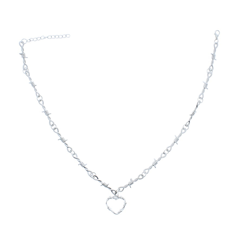Zac's Alter Ego - Metal Barbwire Heart Design Necklace - Silver coloured